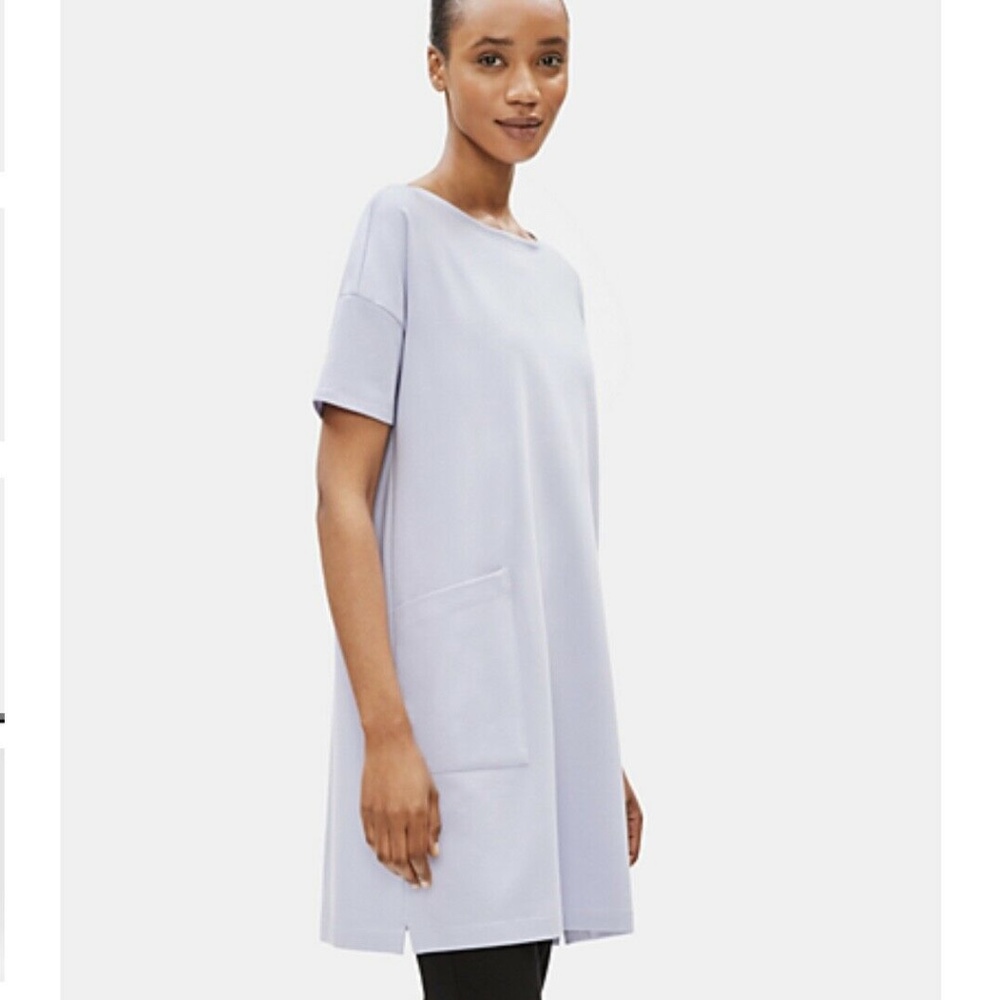 NWT EILEEN FISHER ORGANIC COTTON STRETCH LONG TUNIC Shirt Dress HYACINTH PP